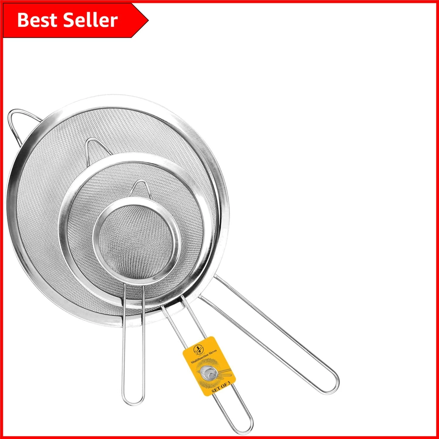 Versatile 3-Pack Stainless Steel Sieves - Fine Mesh for Baking & Straining