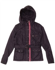 Superdry Womens Hooded Quilted Jacket UK 4 XS Navy Blue Nylon Motorcycle EA10