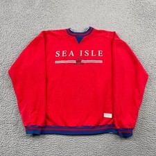 Sea Isle Sweatshirt Mens Large Red Graphic Crewneck Vintage Made in USA