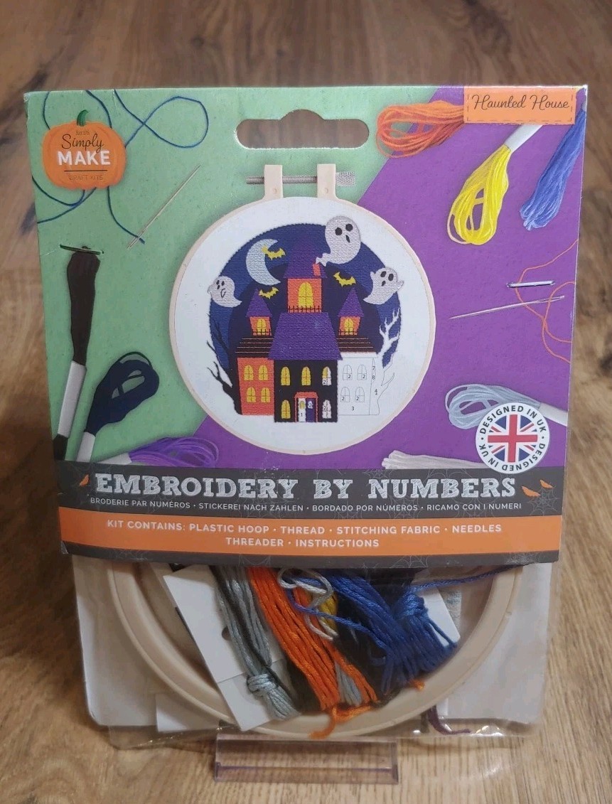 Simply Make Embroidery By Numbers - Haunted House Craft Art New Free UK Postage