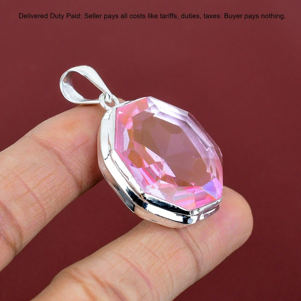 Bisel de compromiso de kuncita rosa natural madre nuevo colgante joyería plata de ley Foto 4 de 4