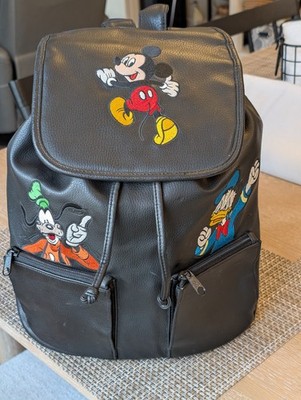 Disney World Polyvinyl Black Mickey Goofy Donald Duck Backpack