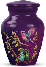 Purple Humming Bird Urns for Human Ashes Adult Male  Female - Small Keepsake Ur