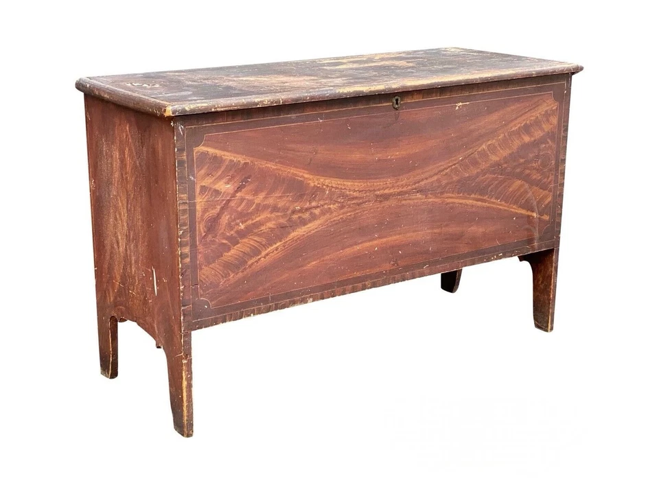 Antiguo cofre/baúl manta pintado de grano de caoba y palisandro blanco Hepple Foto 2 de 4