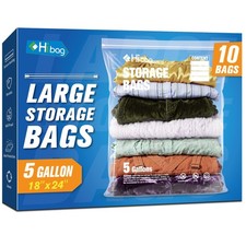 10 PCS 5 Gallon Extra Large Zippered Plastic Storage Bags 18x24 Inch Clear