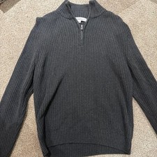 Calvin Klein Men's M Dark Gray 1/2 Zip Ribbed Knit Mock Neck Sweater