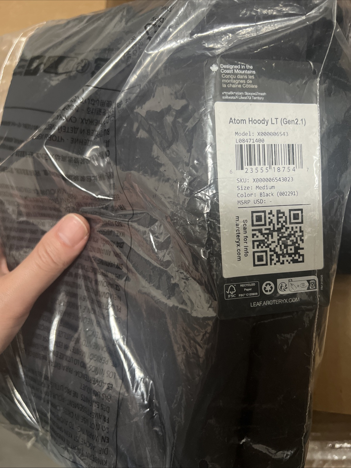 Arc'teryx Leaf Atom Felpa con cappuccio 2.1. Nero M.