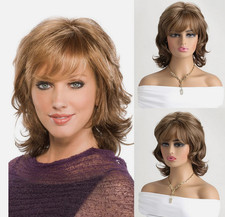 12 In Mid Length Women Natural Daily Shag Caples Wavy Layered Synthetic Hair Wig
