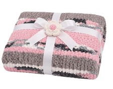 Hand Crochet Baby Blanket or Adult Lapghan 42"x31" Pink Gray Charcoal Variegated