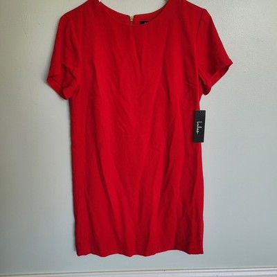 Lulus Shift + Shout Red Short Sleeve Dress NWT Women s Small Gold Zipper Back