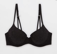 Aerie Sunnie Bloom Demi Push Up Lace Bra Black 34C Adjustable Straps NWT