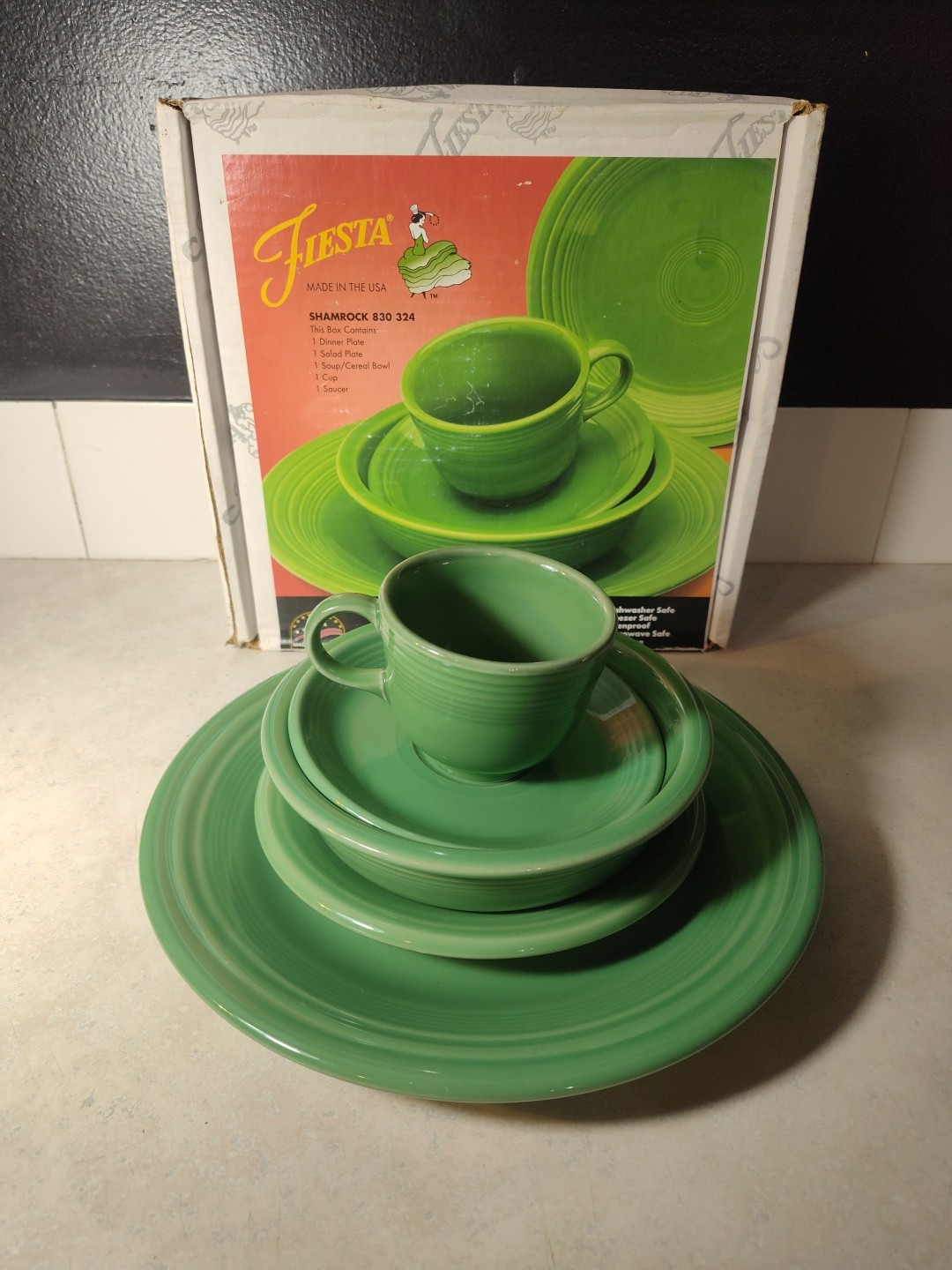 Fiestaware Shamrock 5 Piece Place Setting Fiesta Retired Green Dish Set IOB EUC