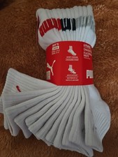 PUMA Boys Short Crew Cushioned Socks 6 Pair Large Shoe 4-9.5 White Arch Support