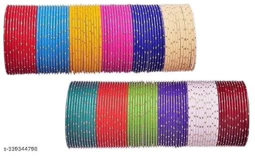 Coloridos brazaletes de metal indio de 144 piezas para mujer 12 colores Kade paquistaní para niñas Foto 2 de 4