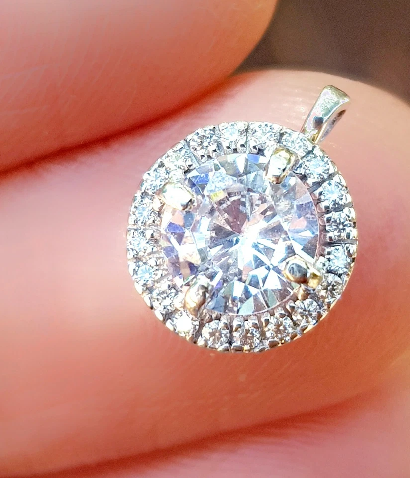1.2CT Natural VS D E White Sapphire 20pcs Diamond G Solid 14K White Gold Pendant — 第 3/4 张图片