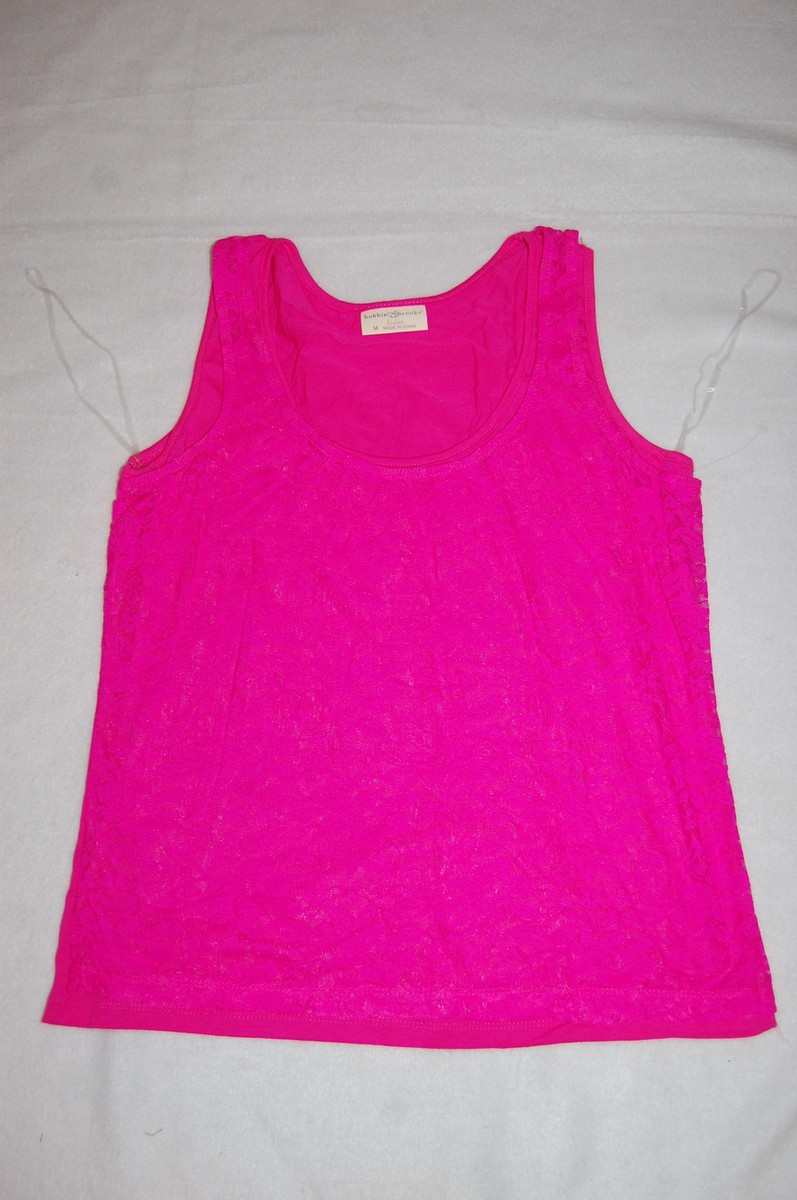 Womens BRIGHT HOT PINK TANK TOP Lace Covered Front M 8-10 | eBay
