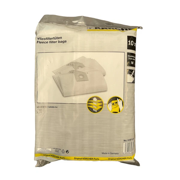 GENUINE KARCHER Pk 10 Filter Vacuum Bags (Fleece) (6907017 6.907 