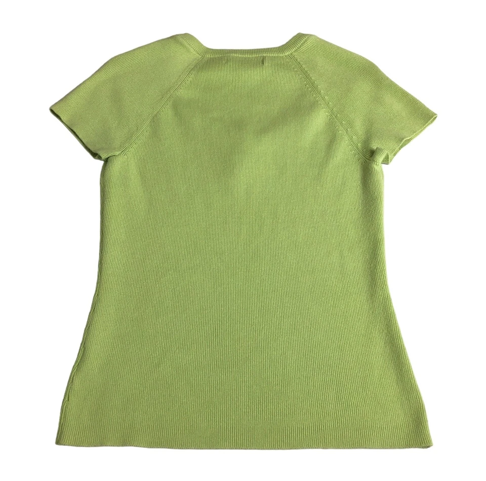 Top vintage Y2K Tommy Hilfiger para mujer M verde acanalado Henley manga corta preppy Foto 2 de 4
