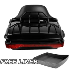 Black Chopped Trunk Backrest Rack Light Fit For Harley Touring 2014-25