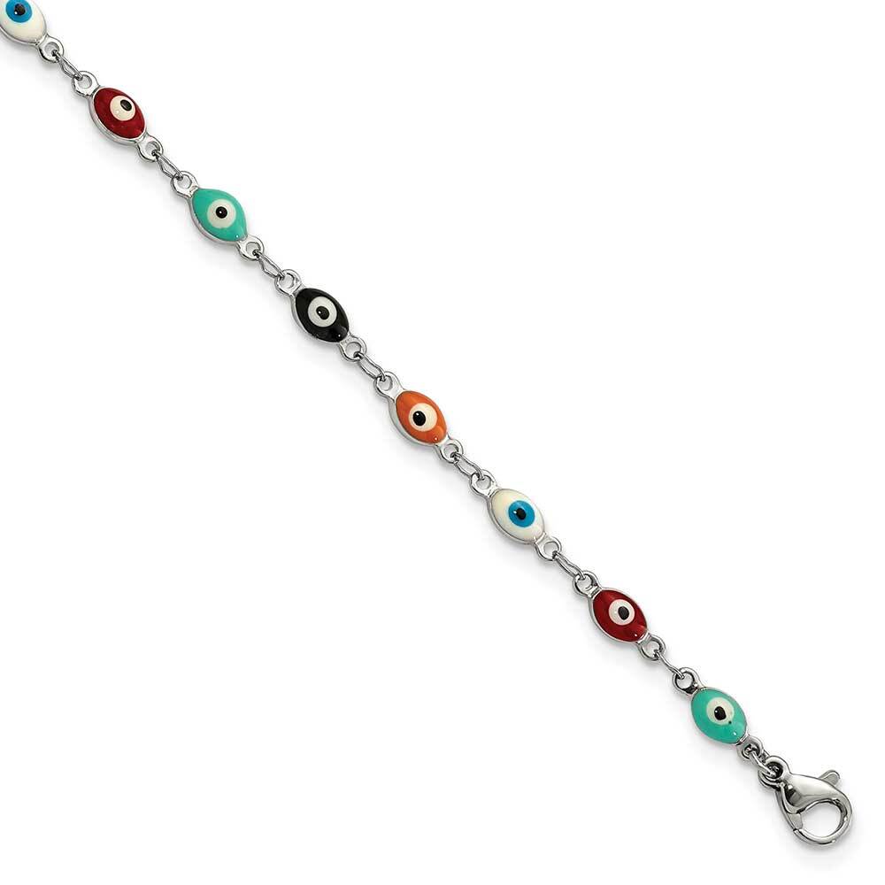 Stainless Steel Polished Enameled Eyes 9" Plus 1in ext. Anklet