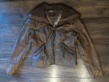 Ci Sono By Cavalini Faux Leather Motor Biker Style Jacket Women's Large Brown