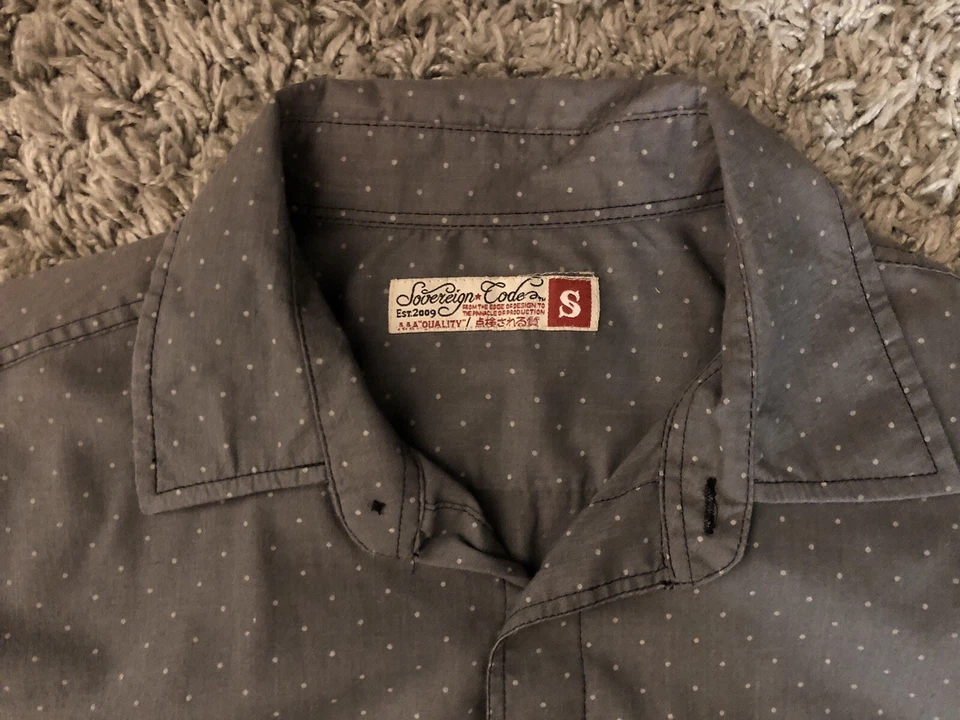 Sovereign Code, Mens Polkadot Long Sleeve Casual Button Down Shirt in Gray - Image 4 of 4