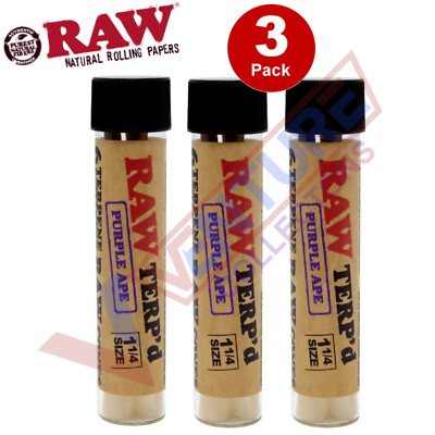 RAW TERP'D 1 1/4 1.25 SIZE CONES - PURPLE APE - 3 PACKS OF 6, TOTAL 18 CONES