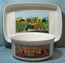 Lot of 2 Villeroy Boch Naif Rectange Wedding Casserole Dish Round Baker Pan Pot