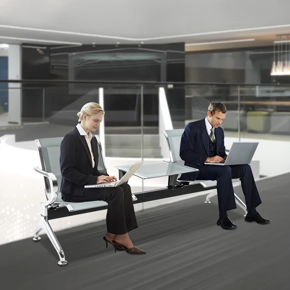 Conjunto de cadeira para sala de espera de 2 lugares com mesa recepção escritório aeroporto banco convidado - Imagem 3 de 4