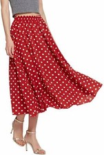 Womens Casual Contrast Polka Dot Chiffon Bohemia Swing Midi A-Line Skirt