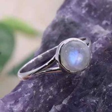 Solid 925 Sterling Silver Natural Moonstone Ring Gemstone Jewelry For Her E 41