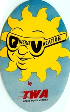 Quickie Vacation ~TWA AIRLINE~ Great Old Luggage Label (full size), c. 1955