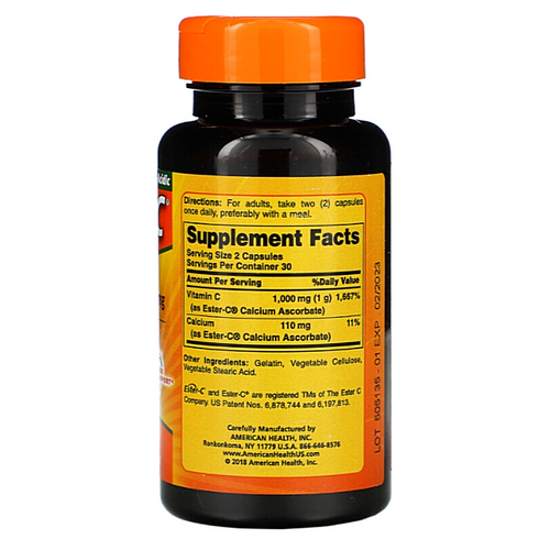 Vitamina ESTER C 500mg 60 caps AMERICAN HEALTH, No Acida la mejor para estomago - Imagen 2 de 9