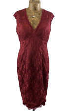 SO AMAZING COLLECTION DRESS 14 RED Lace Sheath Knee Length Stretchy NEW RRP £105
