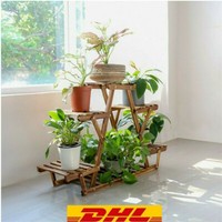 Mini Blumentreppe Balkon BlumenstäNder Blumenregal Pflanzentreppe Holz 6 Ablagen