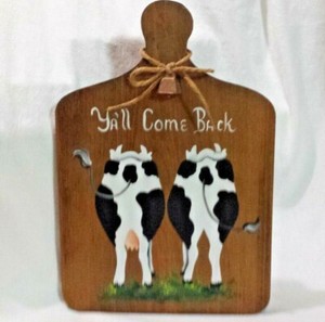 Cutting Board Two Cows Ya'll Come Back Wooden Wall Decor Farmhouse Farm Country