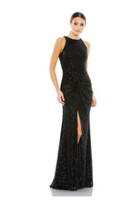 MAC DUGGAL 42025 SEQUINED HIGH NECK KNOT DETAIL THIGH SLIT BLACK GOWN  sz 12