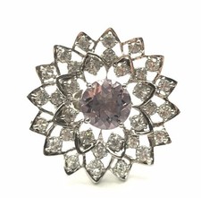 Sterling Silver Faceted Round Purple Amethyst CZ Flower Cluster Cocktail Ring