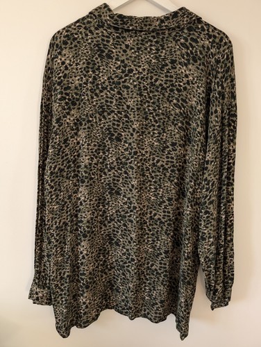 Apricot Ladies Shirt Leopard Print Green Camo Long Sleeve Collared Size l - 第 2/8 張圖片