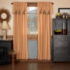 Maisie Panel w/ Attached Scalloped Layered Valance Set 84x40 Country Cottage VHC