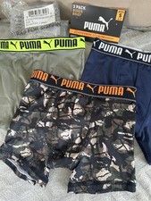 Puma Boys Boxer Briefs 3-Pack Size Small 6-7 Camo Green Blue Sport Active