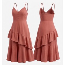 Lulus Terracotta Rust Tiered Ruffle Mini Dress Sleeveless V-Neck Size Medium