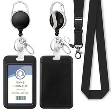 Black Lanyards for ID Badges, Work Badge Holder Retractable Reel Clip, Lanyar...