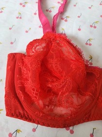 Aubade Red French Lace Frilly Underwired Bra 36E Sexy Sheer Corset Detail