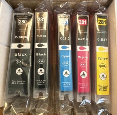5 Pack PGI 280 XXL CLI 281 Ink Canon PIXMA set reman Black Color Lot Five