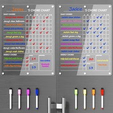 Acrylic Magnetic Chore Chart for 2 Kids, Clear Chores Chart for Fridge Refrig...