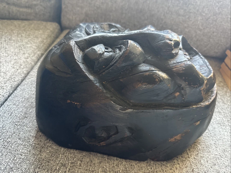 Grotesque Solid Wood Mask Very Large Antique, Folk Art, Indigenous , - Image 4 of 4