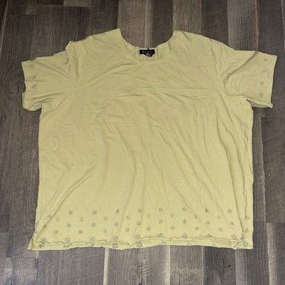 Denim Co Womens Shirt 3X Light Green Embroidered Short Sleeve Cotton Blend