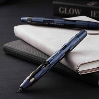 Nahvalur Eclipse Retractable Fountain Pen in Cobalt with Black Trim - Medium