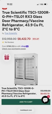 Title:True Scientific Pharmacy/Vaccine Refrigerator   43.9 cu ft   2°C 8°C  